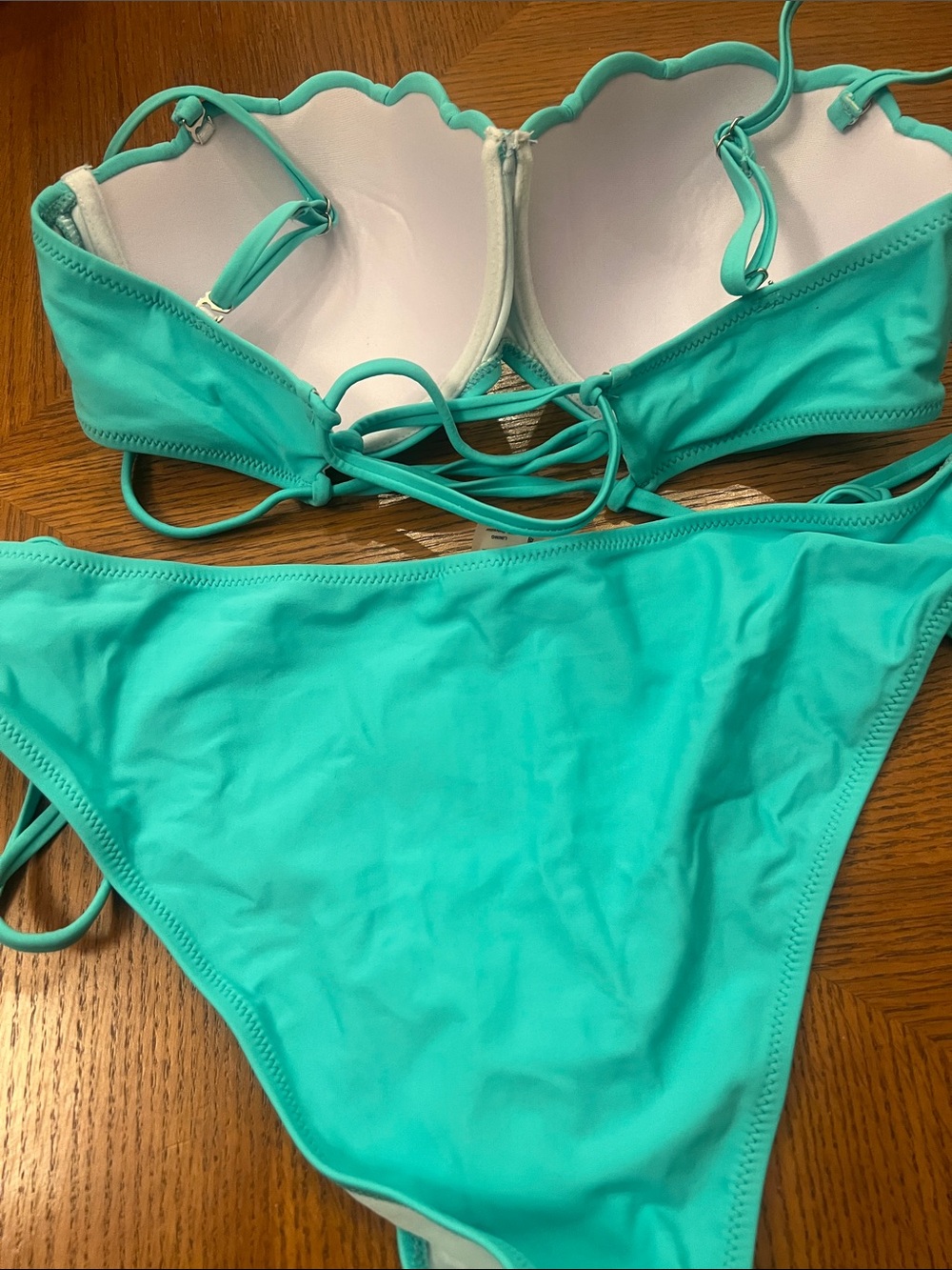 Turquoise Shell-Style Push-Up Bikini Set Medium top/Large bottom Women Swim B27 - Picture 4 of 4